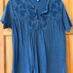 Women's Lucky Brand Blue Embroidered Top